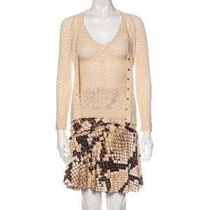 ROBERTO CAVALLI Animal Snake Print Ruffle Cardigan Blouse Skirt Set S | US4 IT40